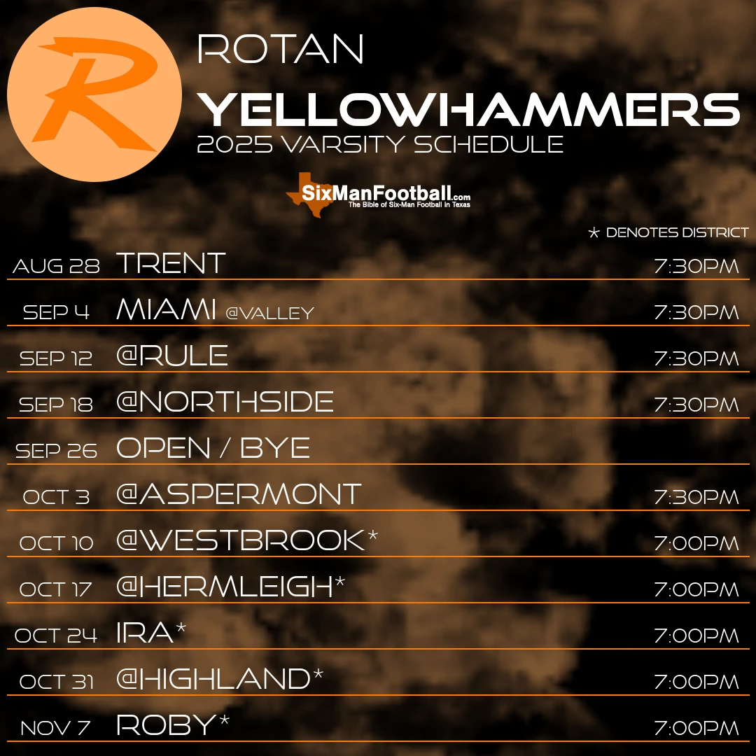 Rotan Yellowhammers 2025 football schedule