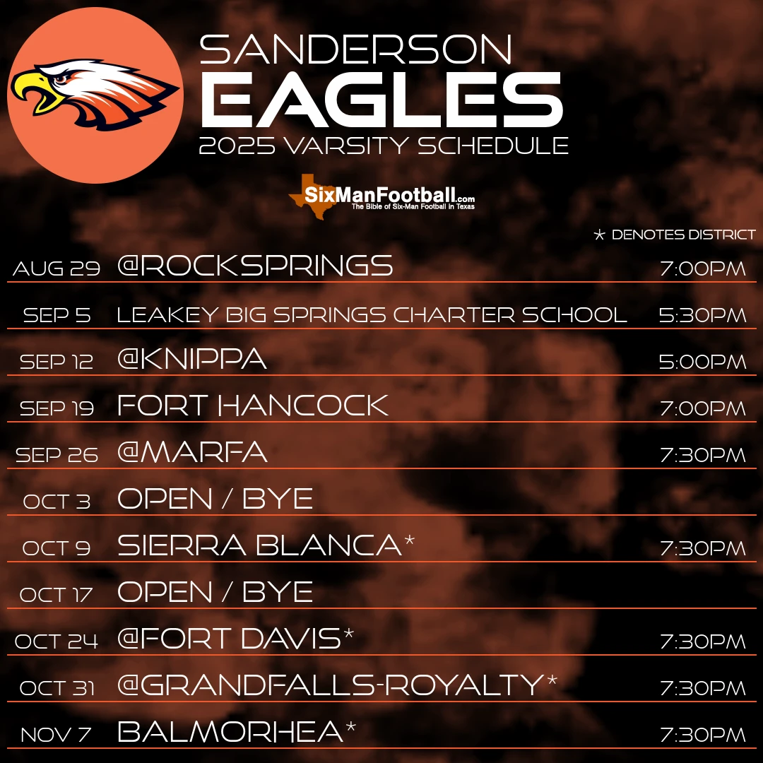 Sanderson Eagles 2025 football schedule