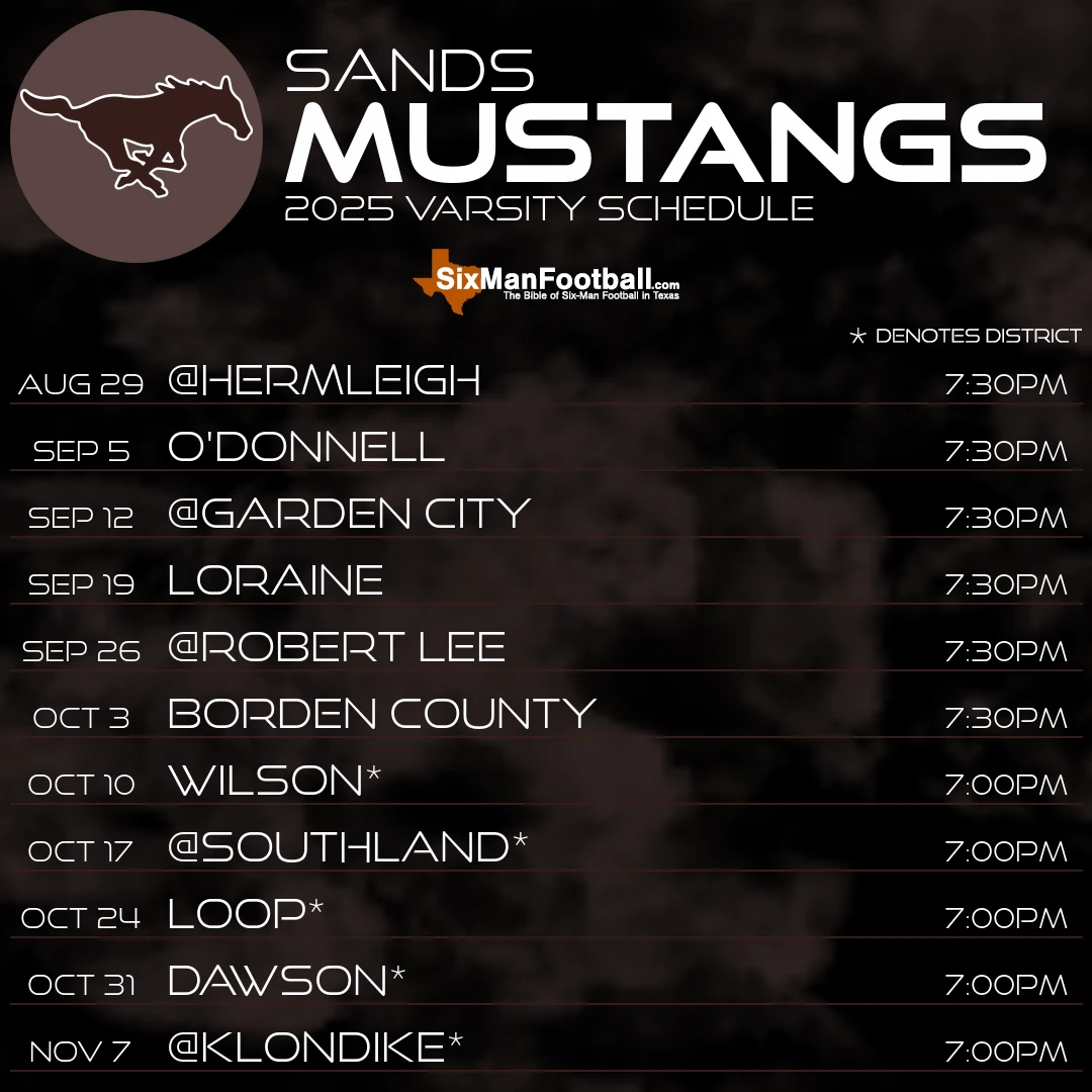 Sands Mustangs 2025 football schedule