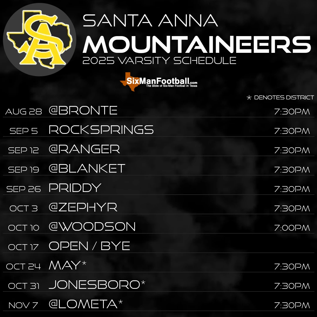 Santa Anna Mountaineers 2025 football schedule