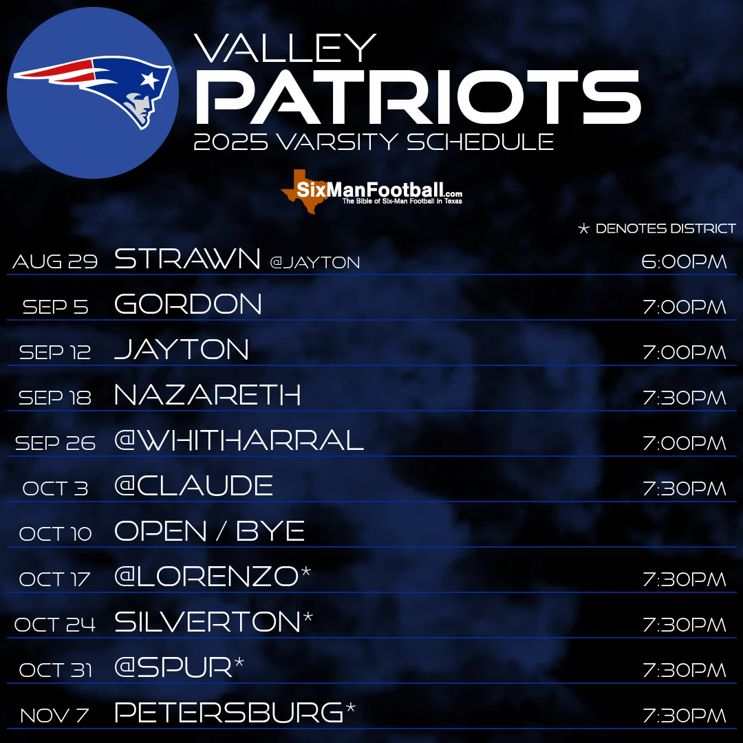 Valley Patriots 2025 football schedule