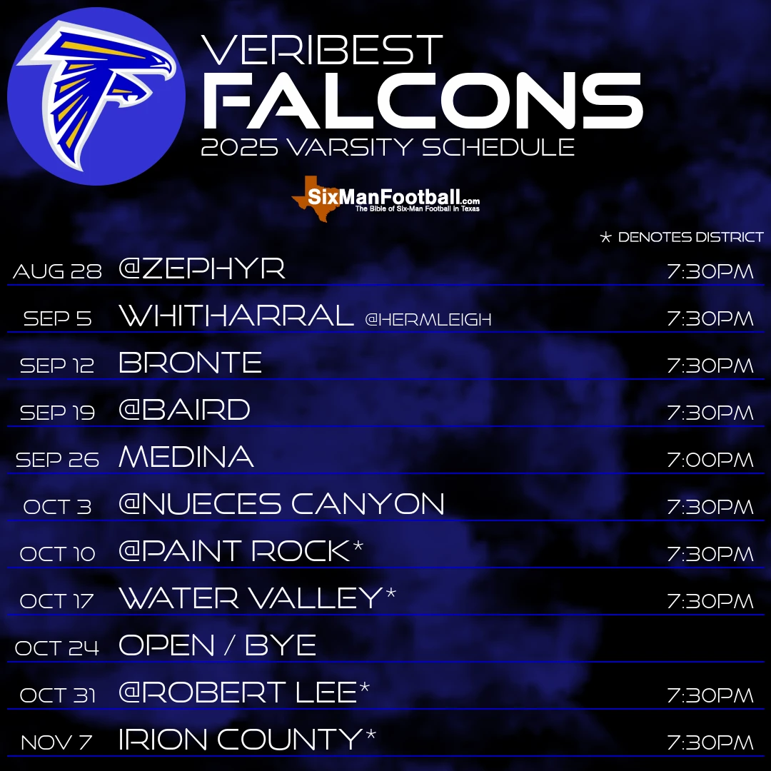 Veribest Falcons 2025 football schedule