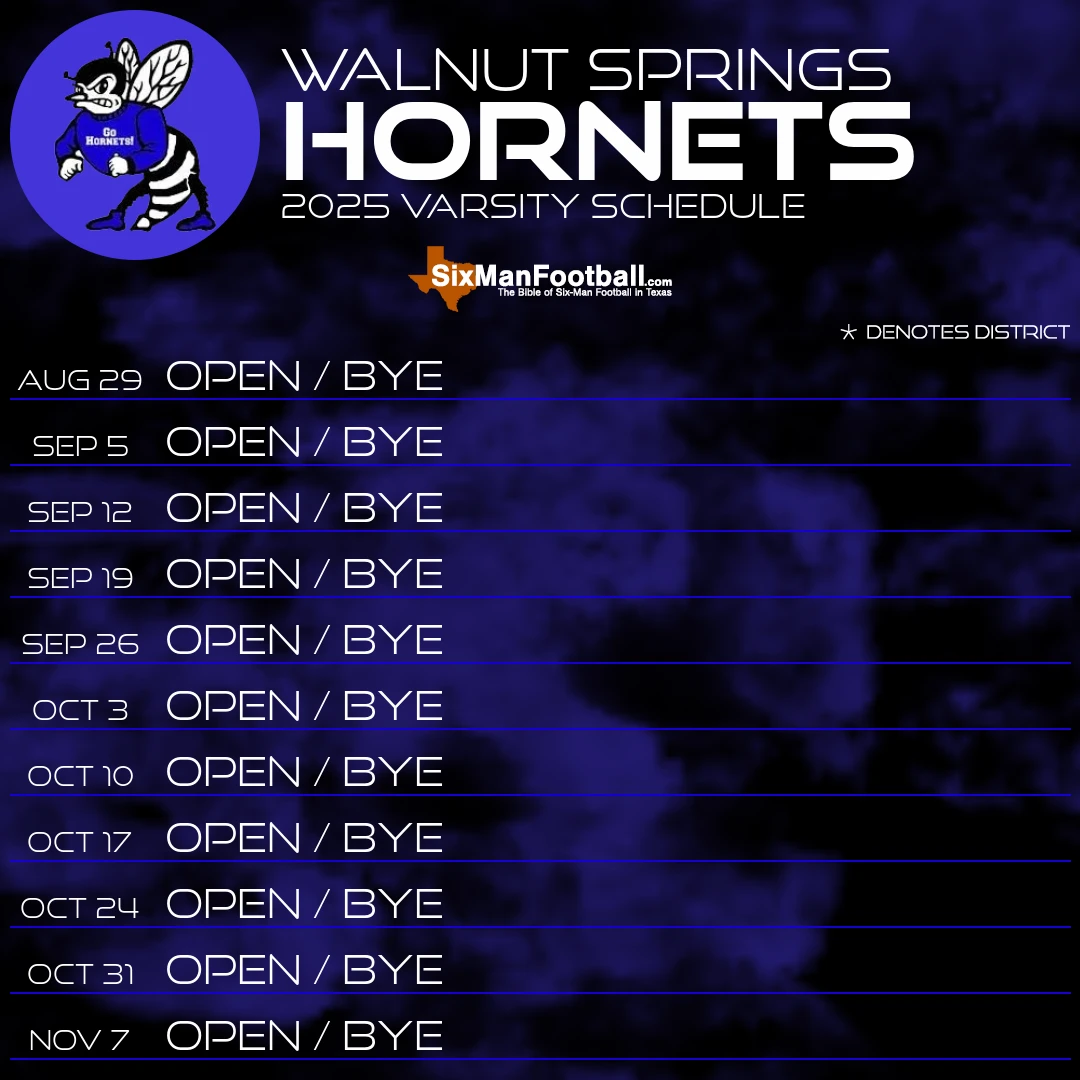 Walnut Springs Hornets 2025 football schedule