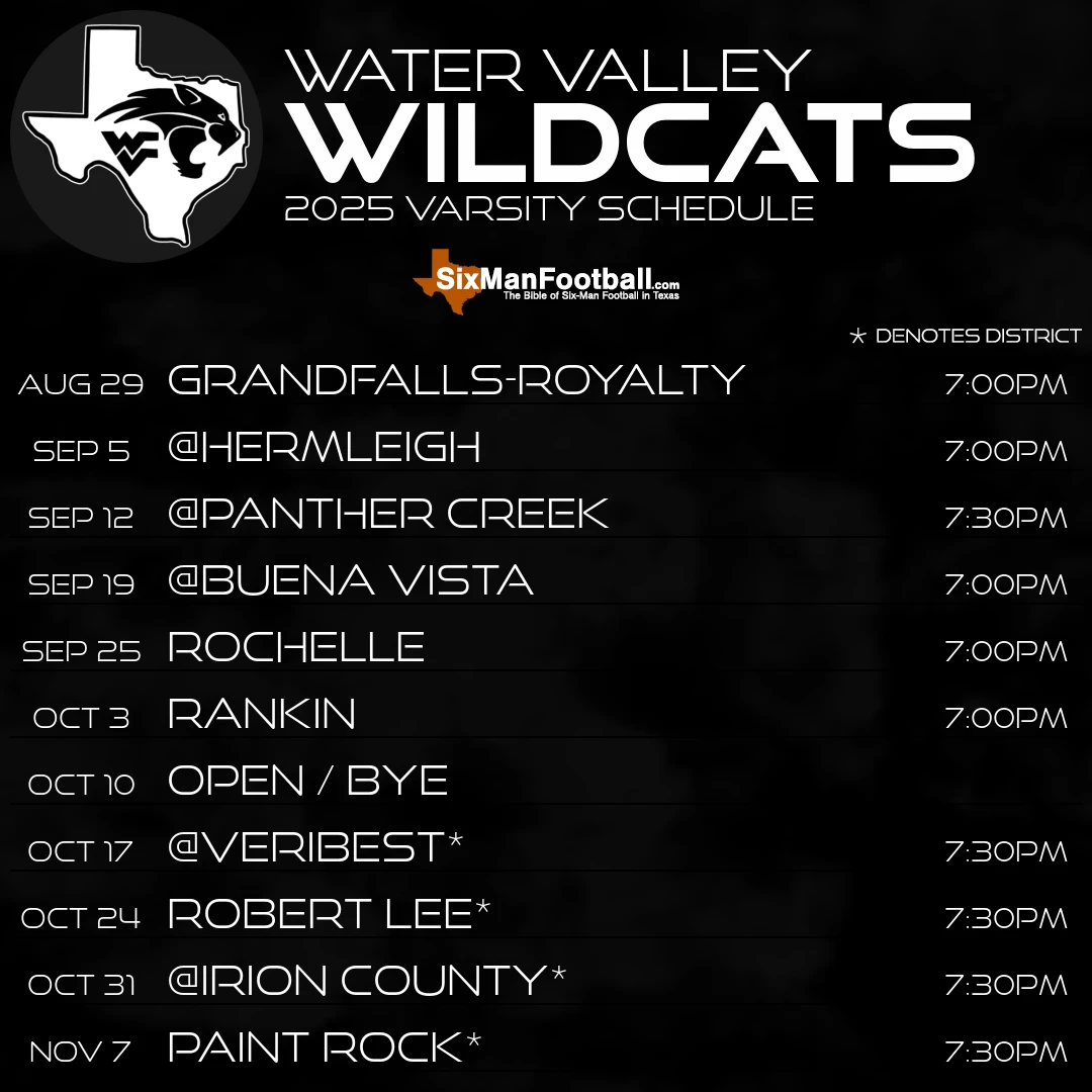 Water Valley Wildcats 2025 football schedule