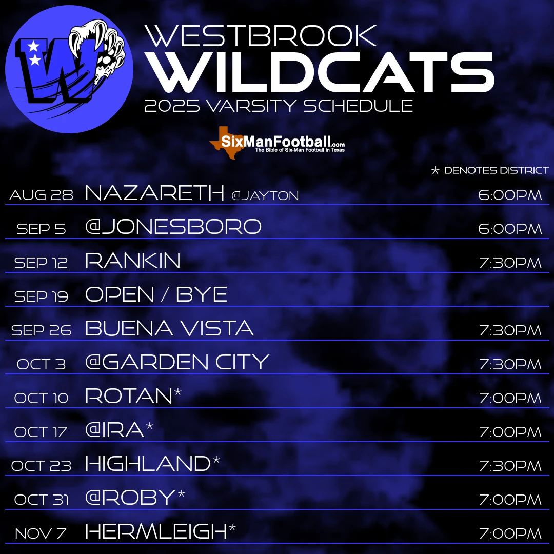 Westbrook Wildcats 2025 football schedule