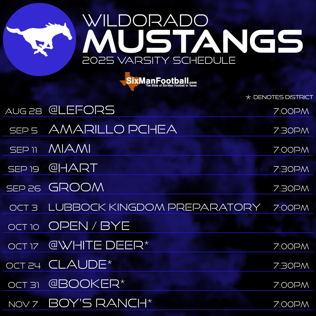 Wildorado Mustangs 2025 football schedule