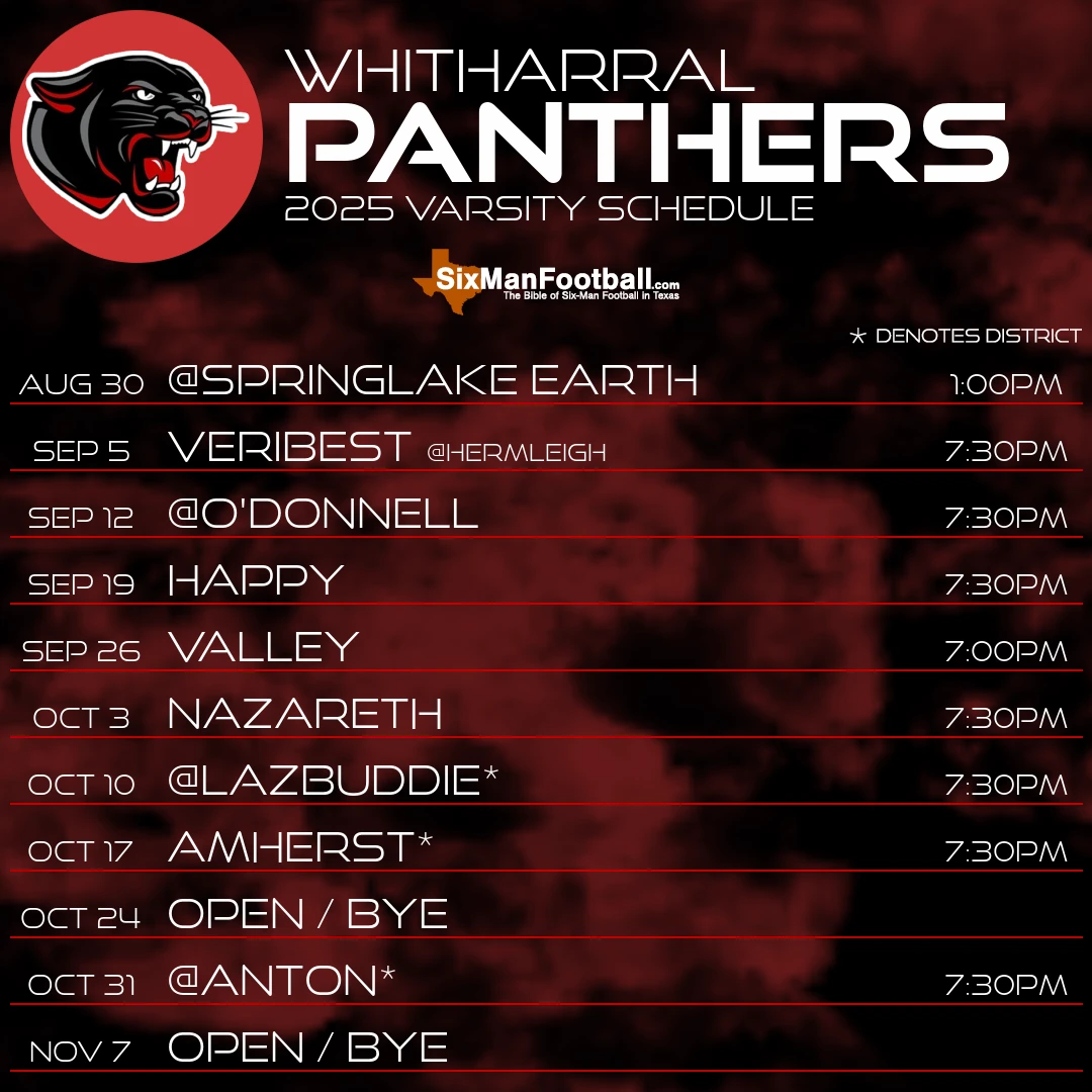 Whitharral Panthers 2025 football schedule