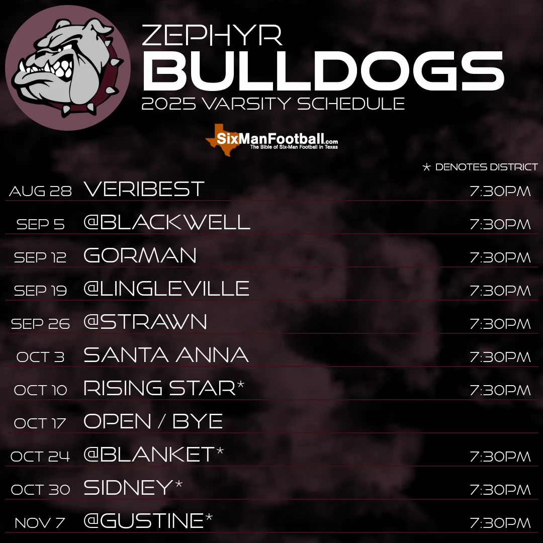 Zephyr Bulldogs 2025 football schedule