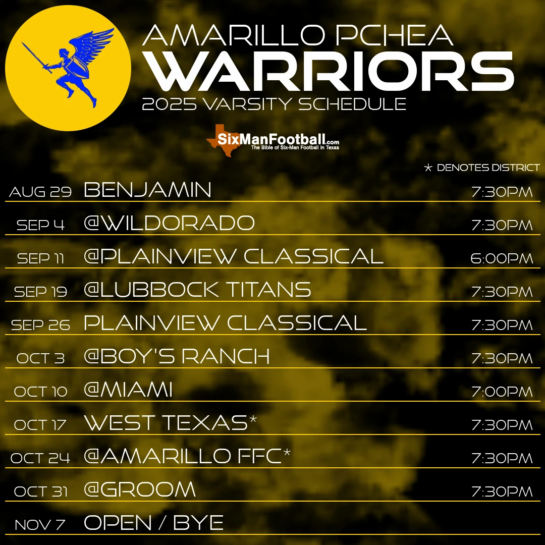 Amarillo PCHEA Warriors 2025 football schedule