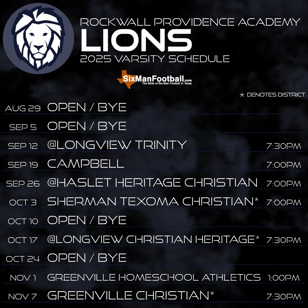 Rockwall Providence Academy Lions 2025 football schedule