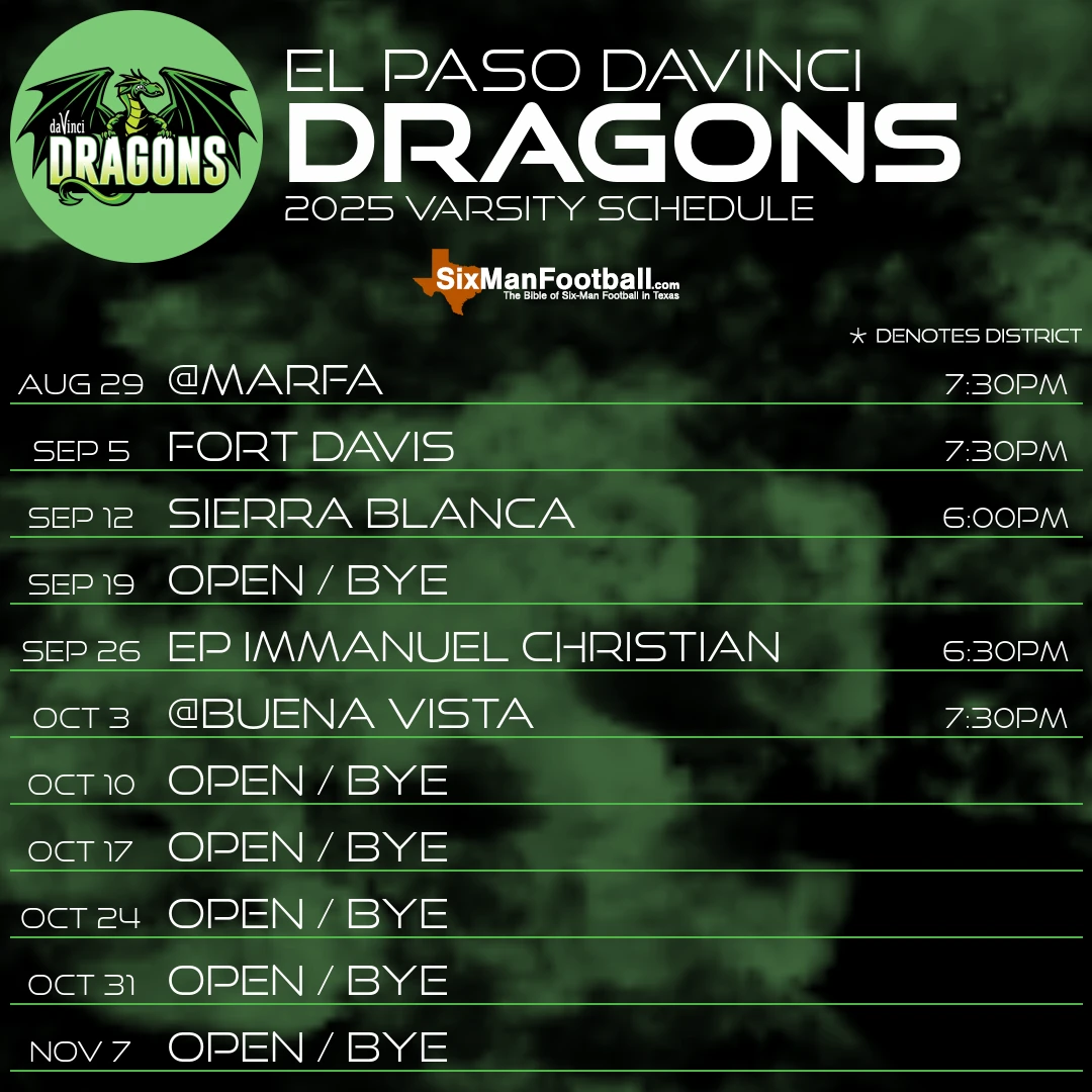 El Paso DaVinci Dragons 2025 football schedule