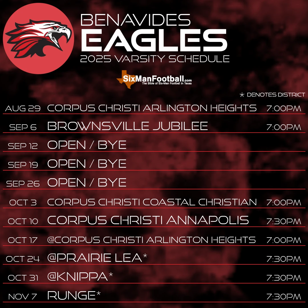 Benavides Eagles 2025 football schedule