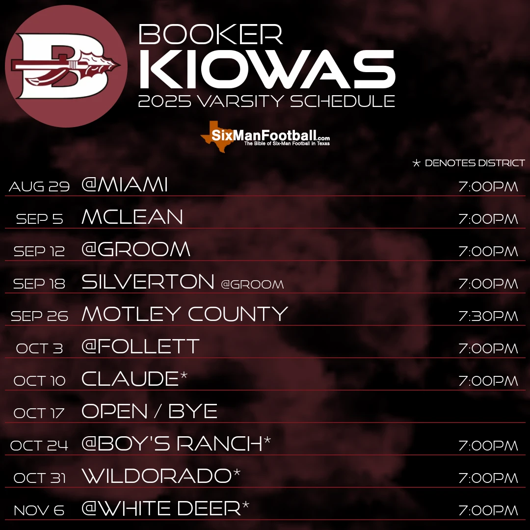 Booker Kiowas 2025 football schedule