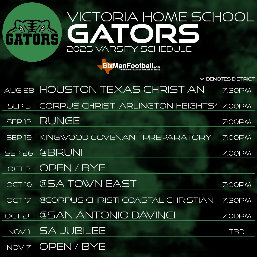 Victoria Home School Gators 2025 football schedule