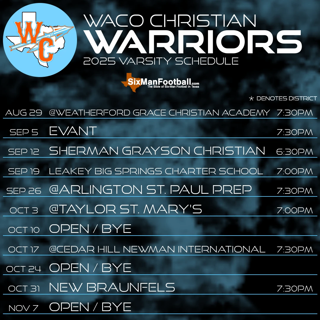 Waco Christian Warriors 2025 football schedule