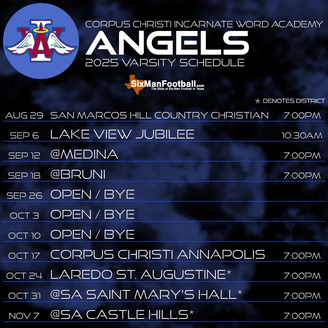 Corpus Christi Incarnate Word Academy Angels 2025 football schedule
