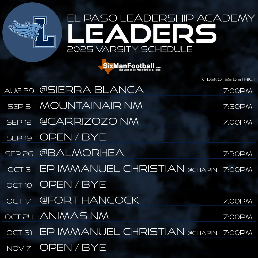 El Paso Leadership Academy Leaders 2025 football schedule