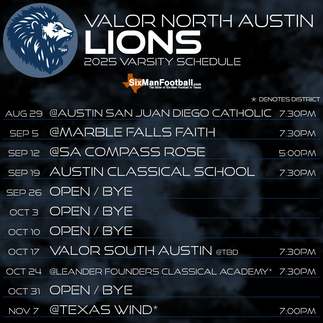 Valor North Austin Lions 2025 football schedule