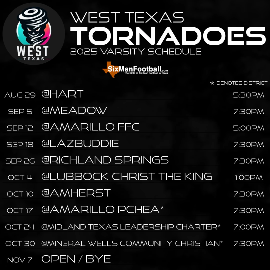 West Texas Tornadoes 2025 football schedule