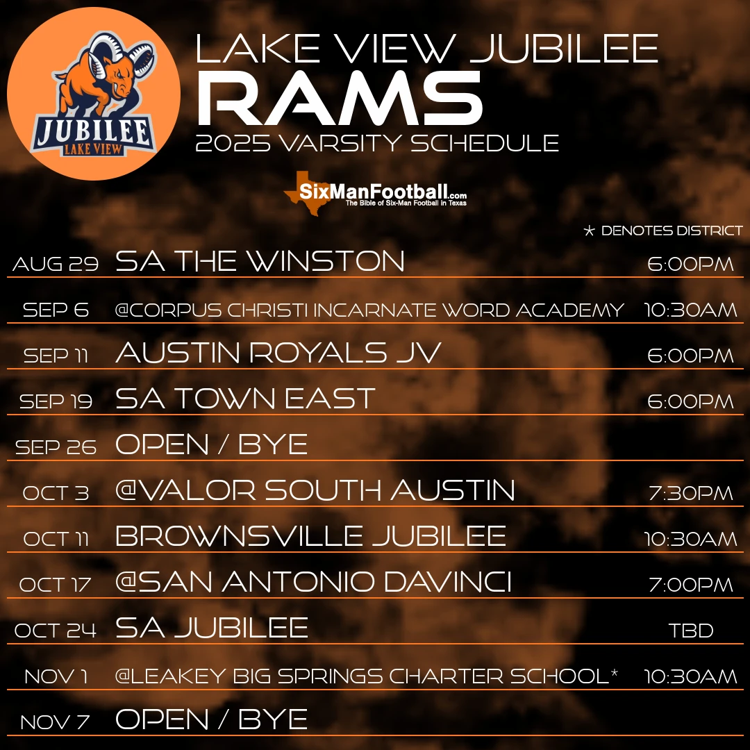 Lake View Jubilee Rams 2025 football schedule