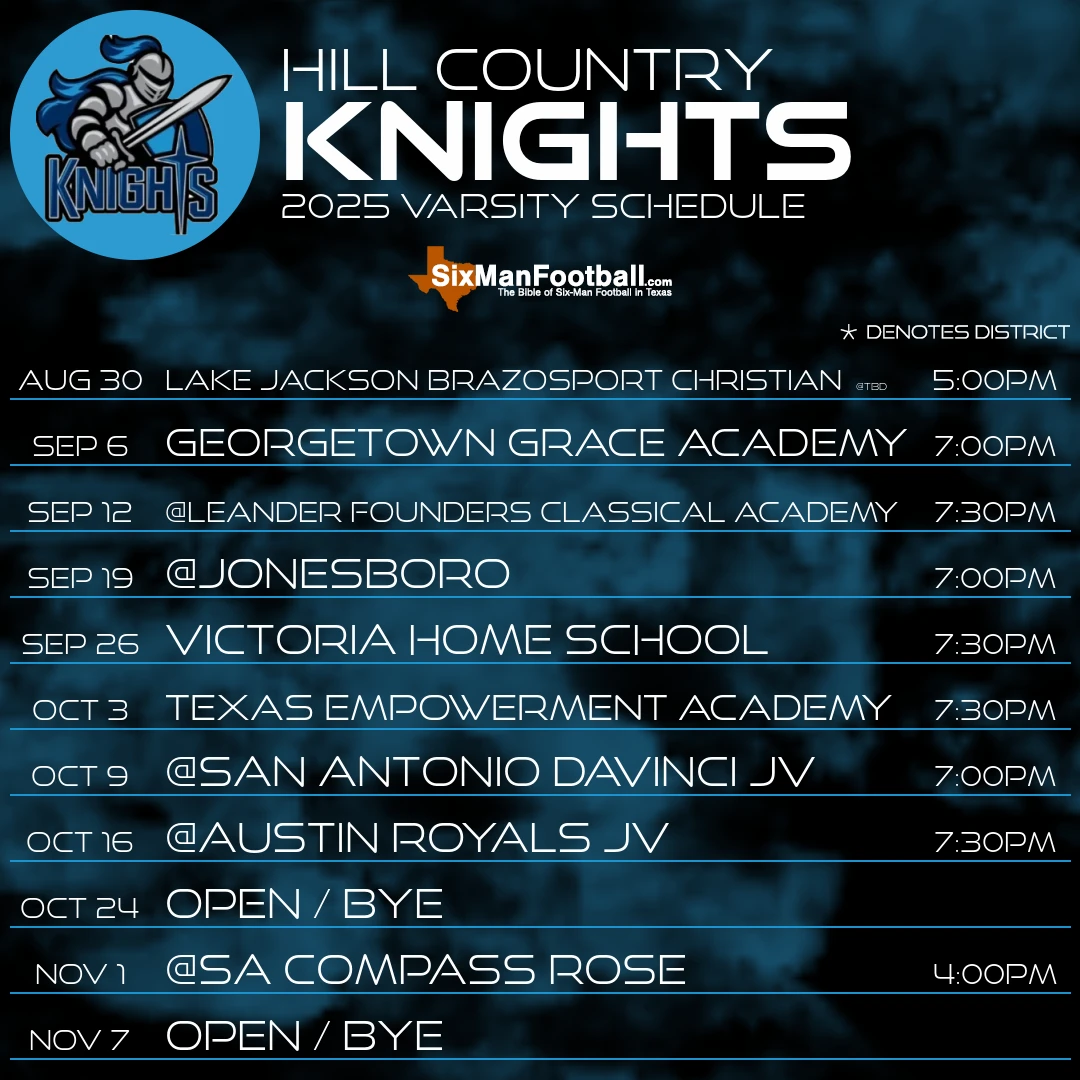 Hill Country Knights 2025 football schedule