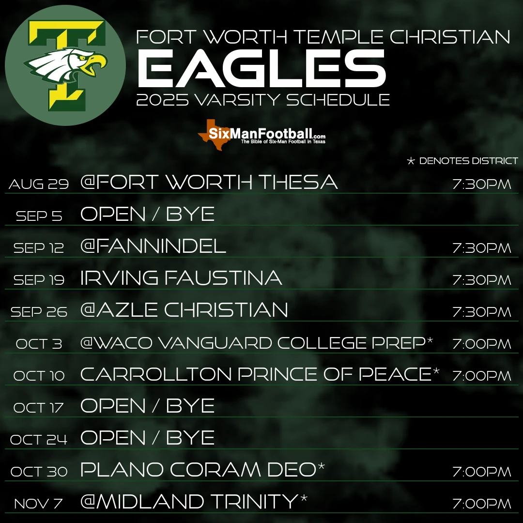 Fort Worth Temple Christian Eagles 2025 football schedule