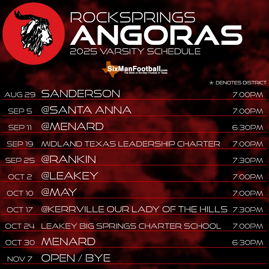Rocksprings Angoras 2025 football schedule
