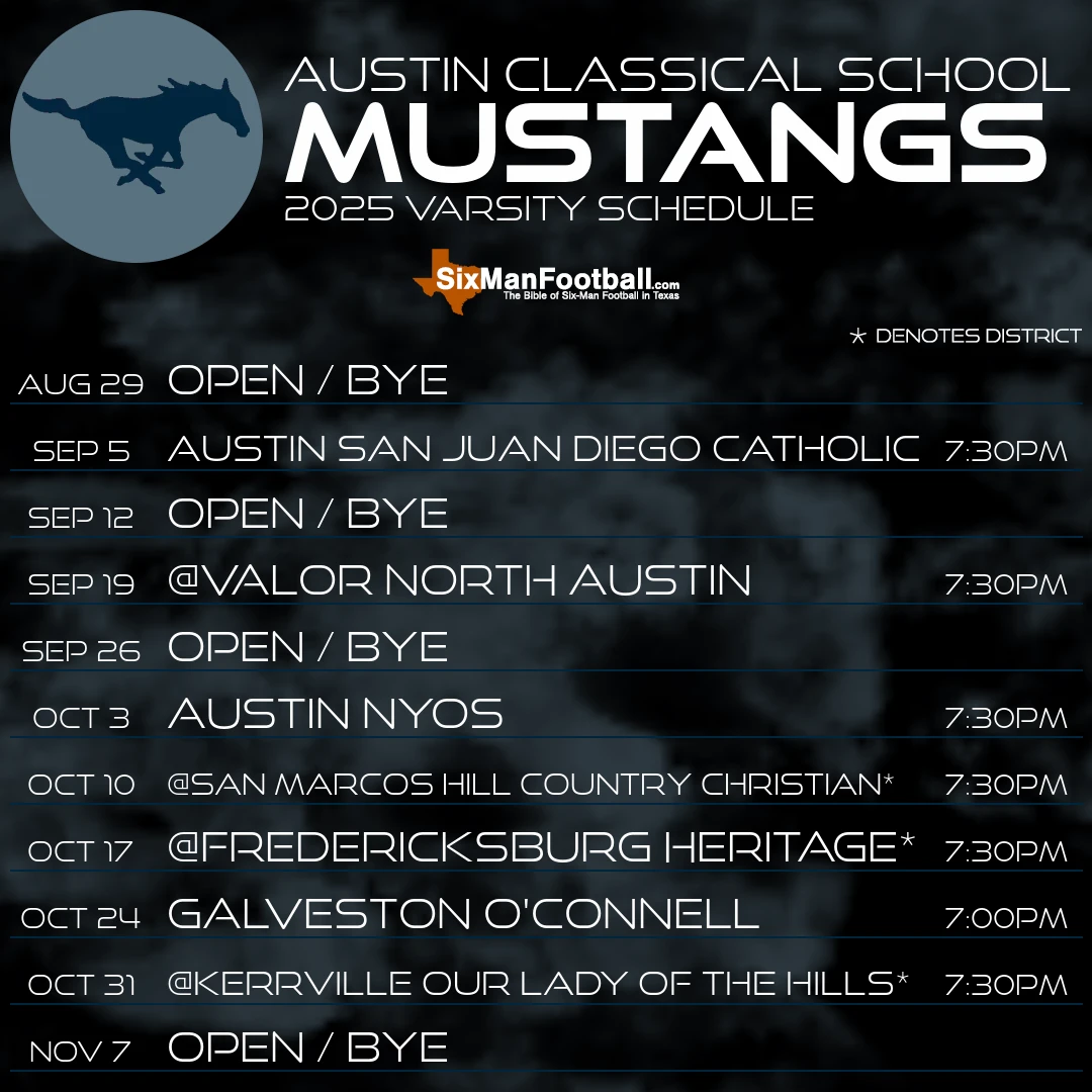 Austin Classical School Mustangs 2025 football schedule