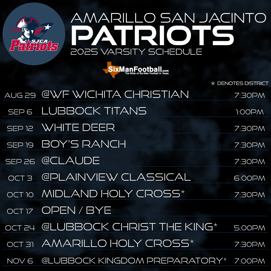 Amarillo San Jacinto Patriots 2025 football schedule