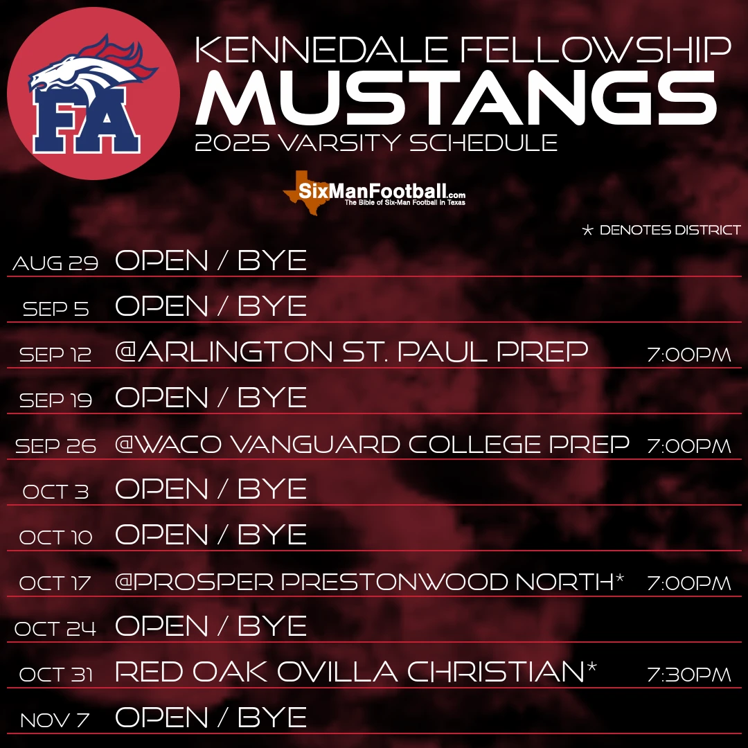 Kennedale Fellowship Mustangs 2025 football schedule