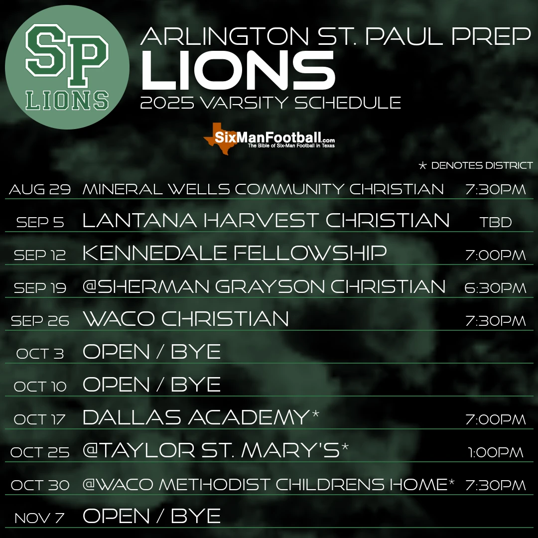 Arlington St. Paul Prep Lions 2025 football schedule