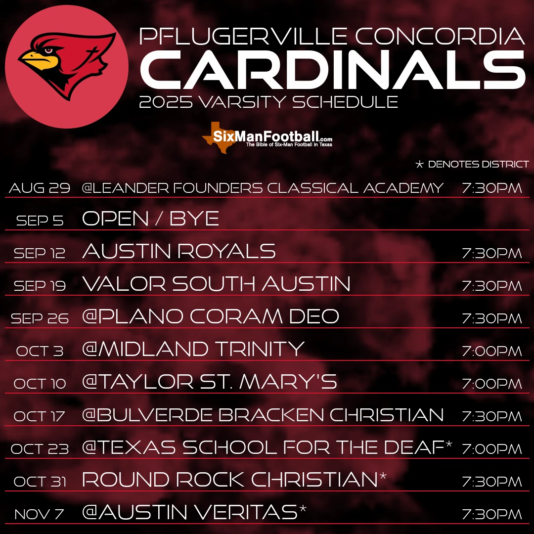 Pflugerville Concordia Cardinals 2025 football schedule