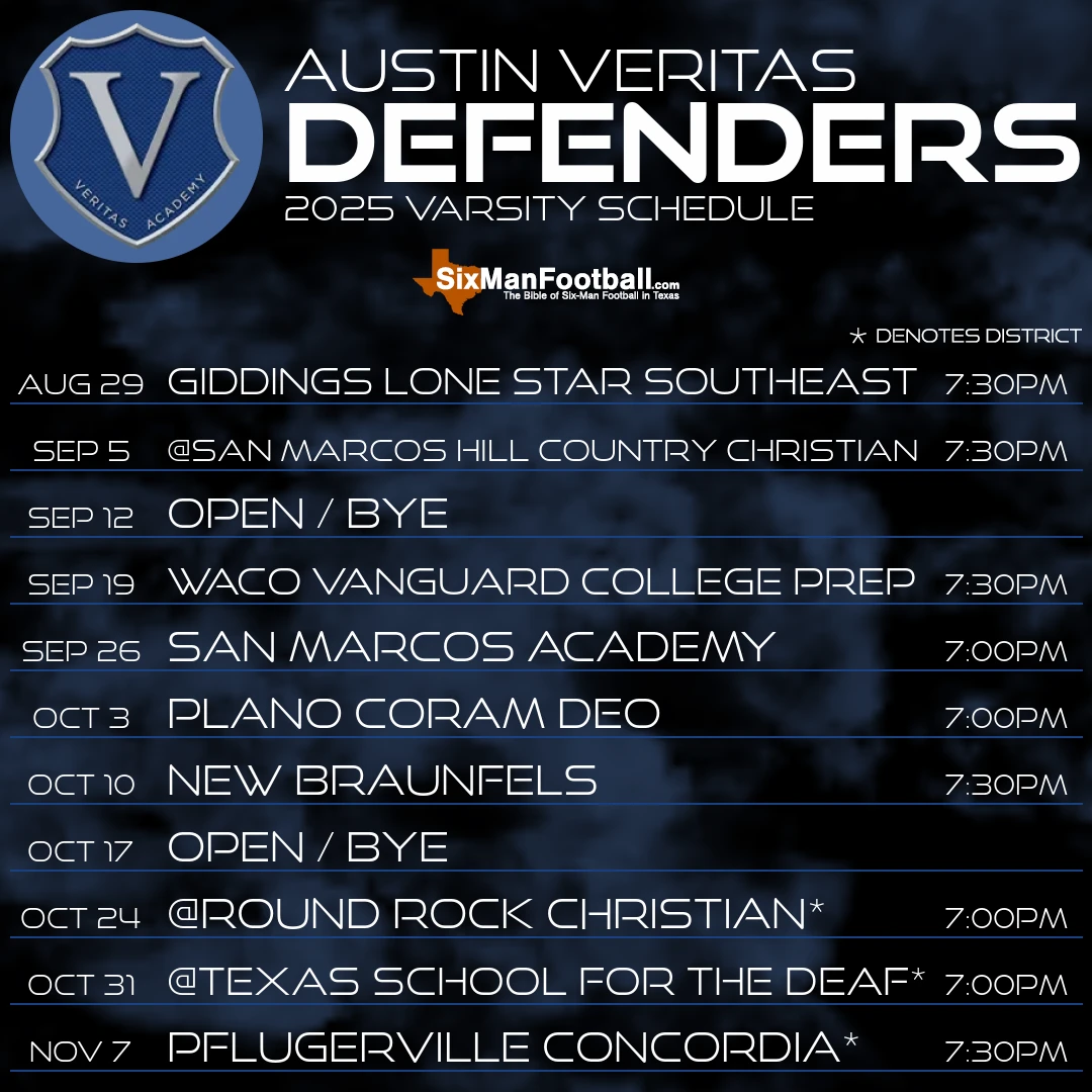 Austin Veritas Defenders 2025 football schedule