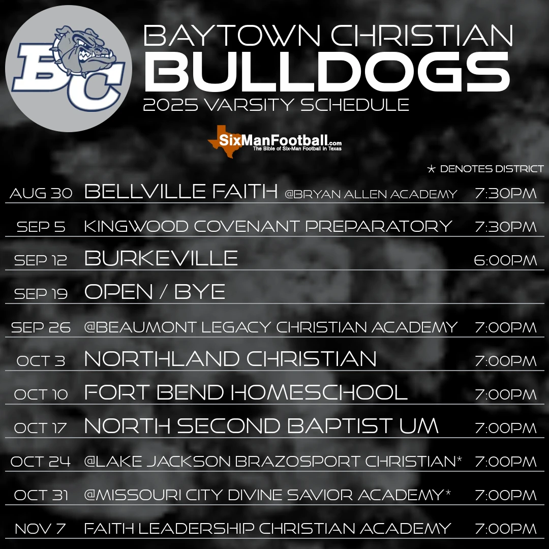 Baytown Christian Bulldogs 2025 football schedule