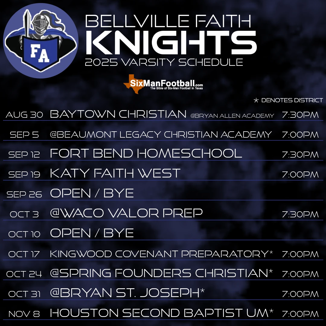 Bellville Faith Knights 2025 football schedule