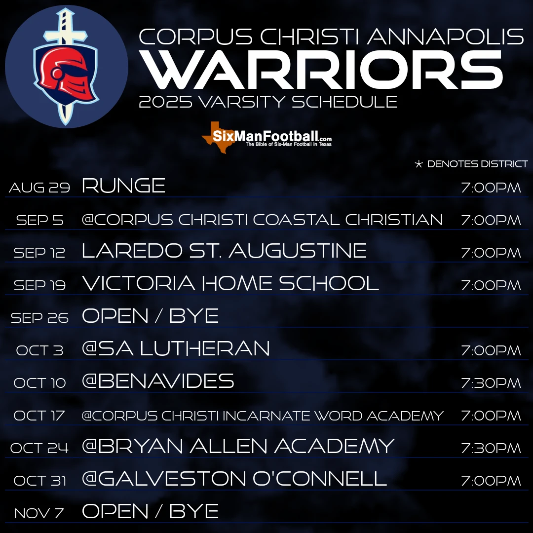 Corpus Christi Annapolis Warriors 2025 football schedule
