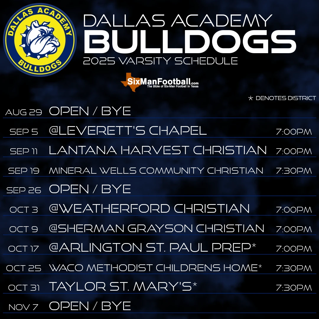 Dallas Academy Bulldogs 2025 football schedule