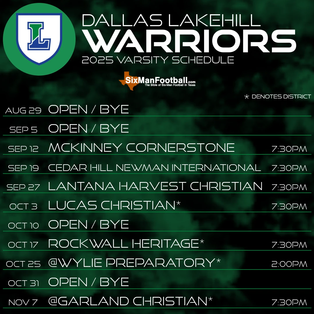 Dallas Lakehill Warriors 2025 football schedule