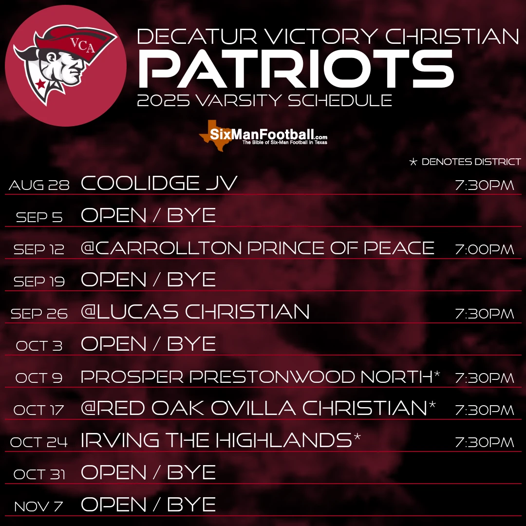 Decatur Victory Christian Patriots 2025 football schedule
