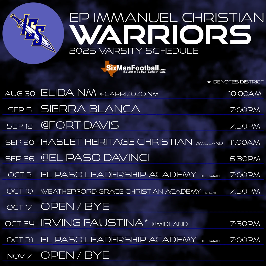 EP Immanuel Christian Warriors 2025 football schedule