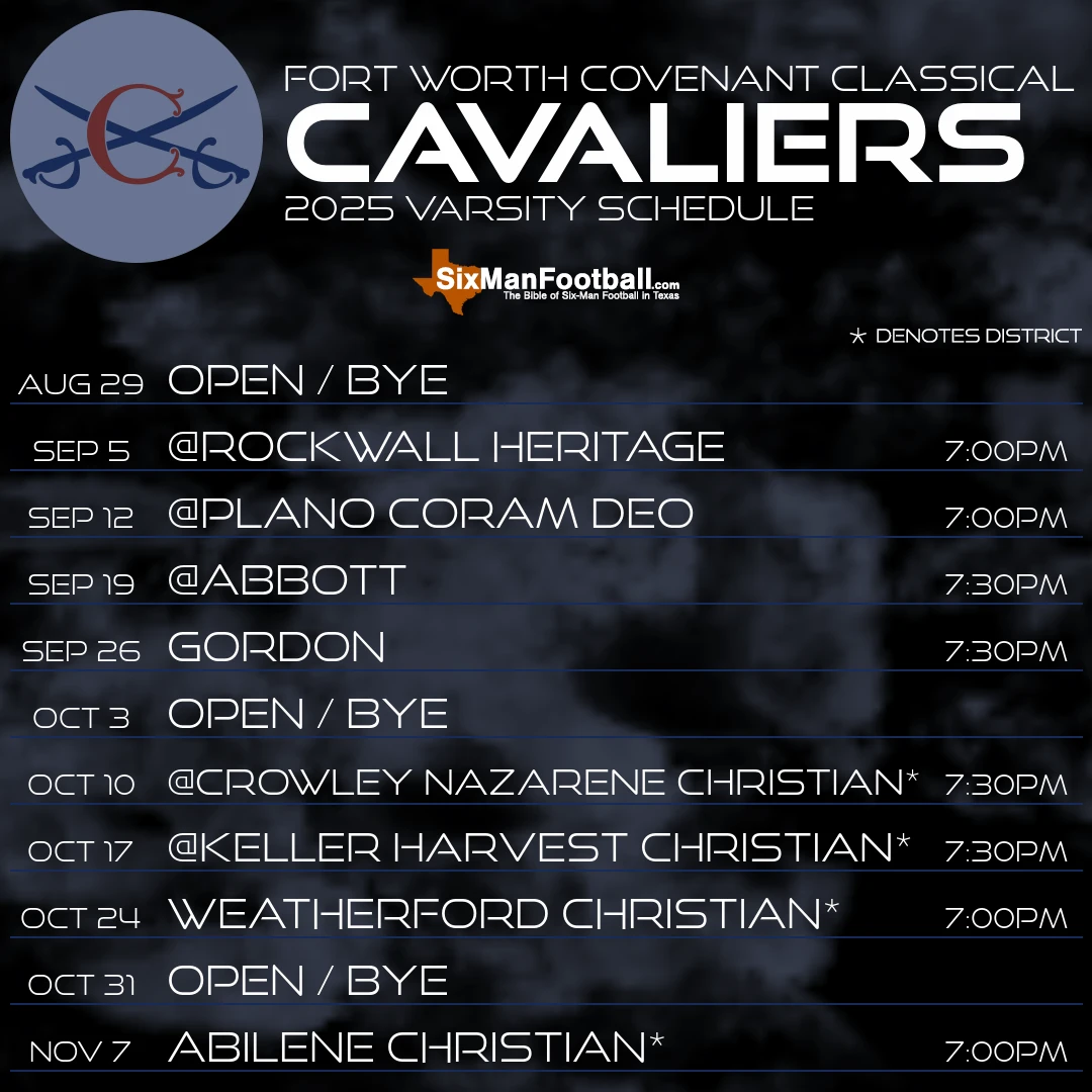 Fort Worth Covenant Classical Cavaliers 2025 football schedule