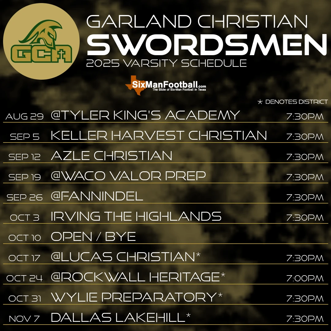 Garland Christian Swordsmen 2025 football schedule