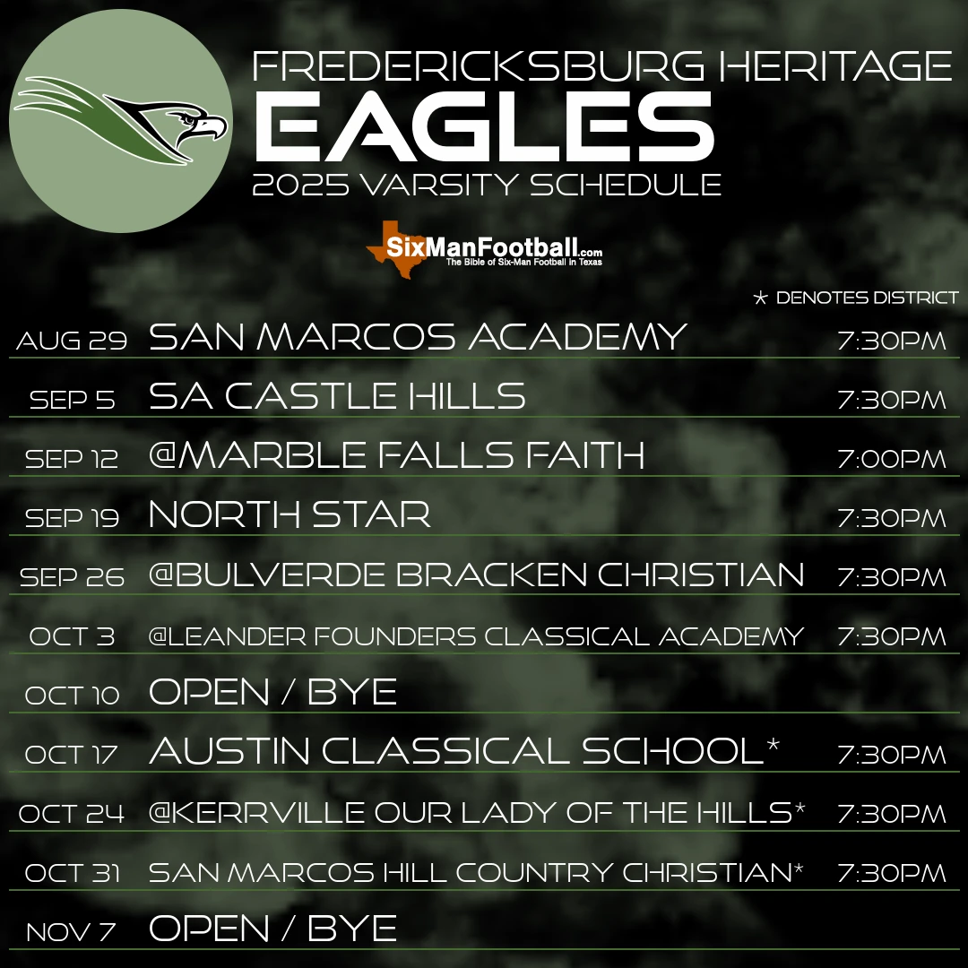 Fredericksburg Heritage Eagles 2025 football schedule