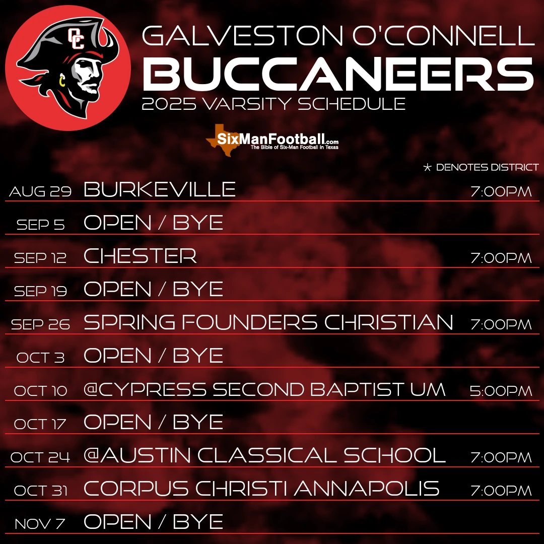 Galveston O'Connell Buccaneers 2025 football schedule