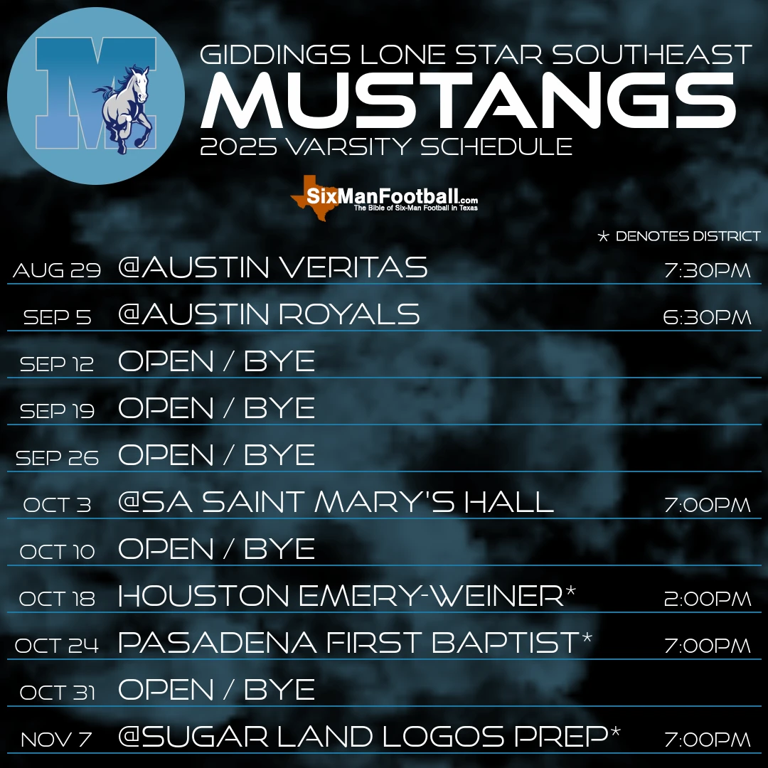 Giddings Lone Star Southeast Mustangs 2025 football schedule