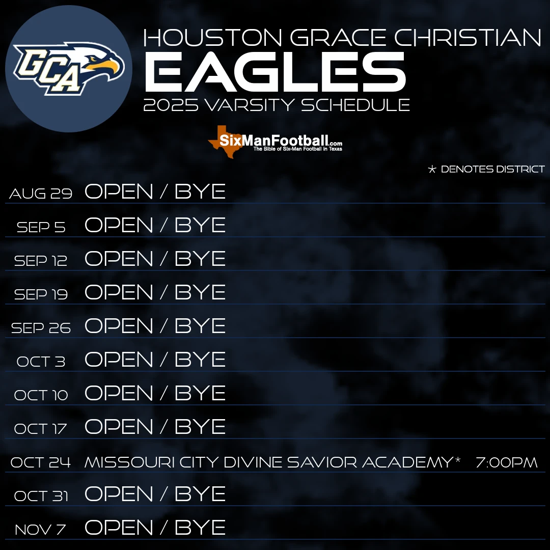 Houston Grace Christian Eagles 2025 football schedule