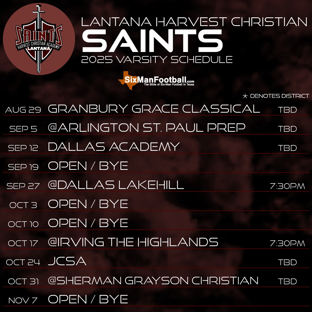 Lantana Harvest Christian Saints 2025 football schedule