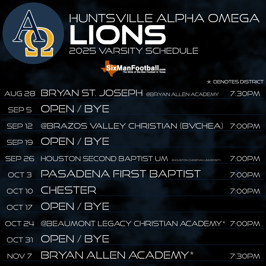 Huntsville Alpha Omega Lions 2025 football schedule