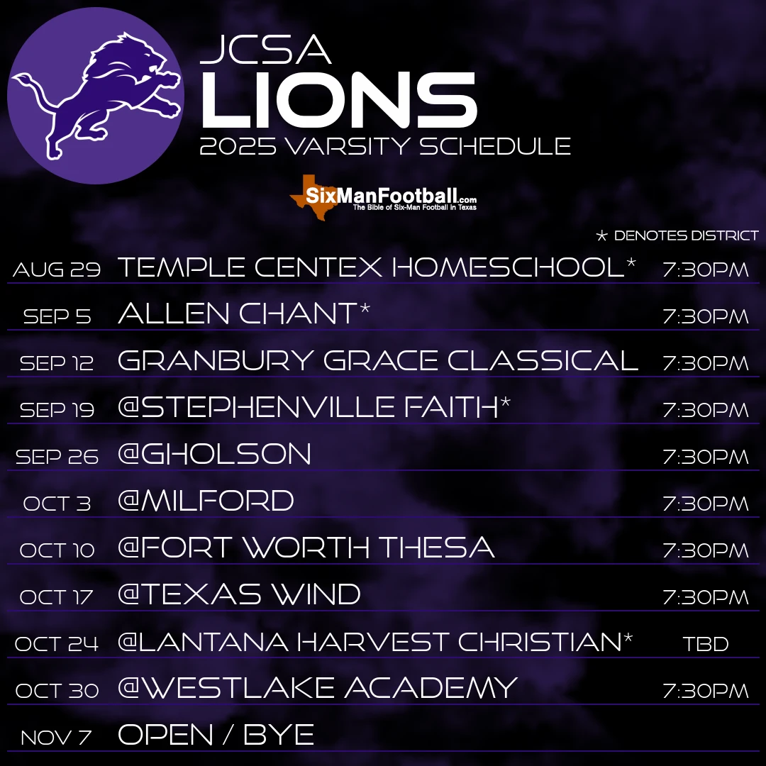 JCSA Lions 2025 football schedule