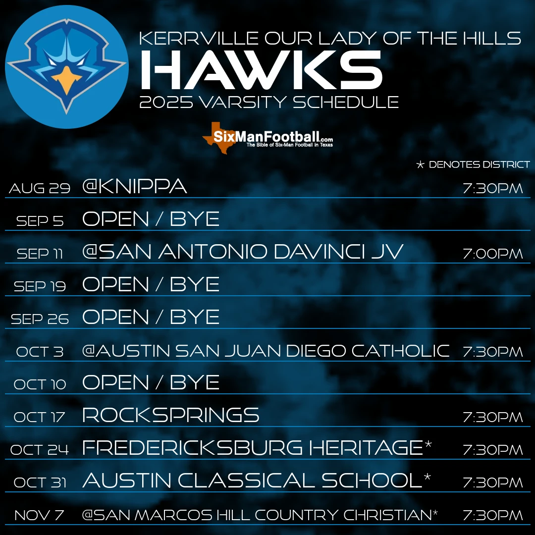 Kerrville Our Lady of the Hills Hawks 2025 football schedule